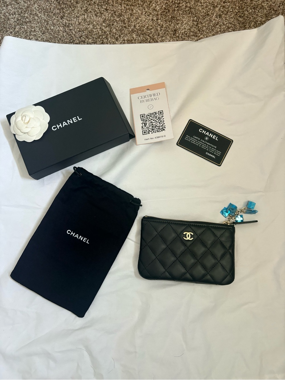 CHANEL Black Quilted Leather mini O charms pouch